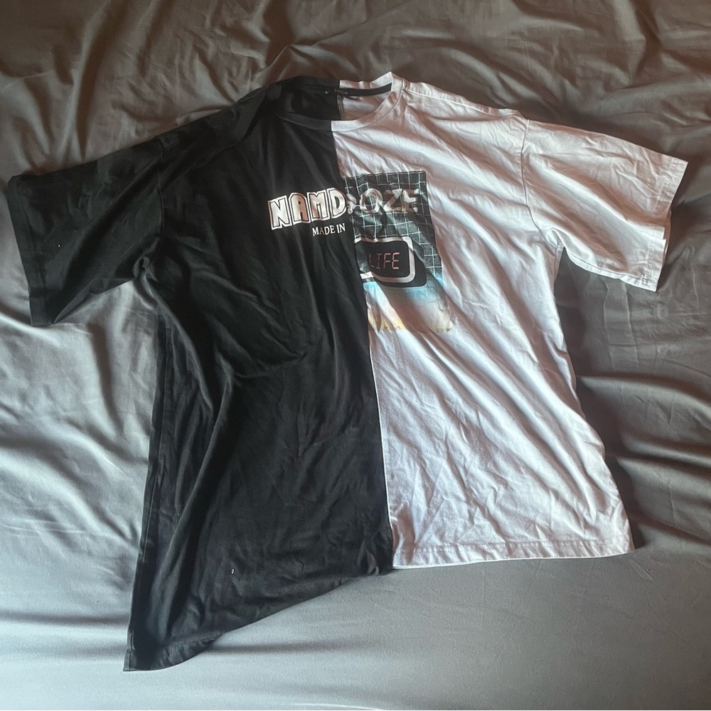 SHEIN Black and White Split Tee